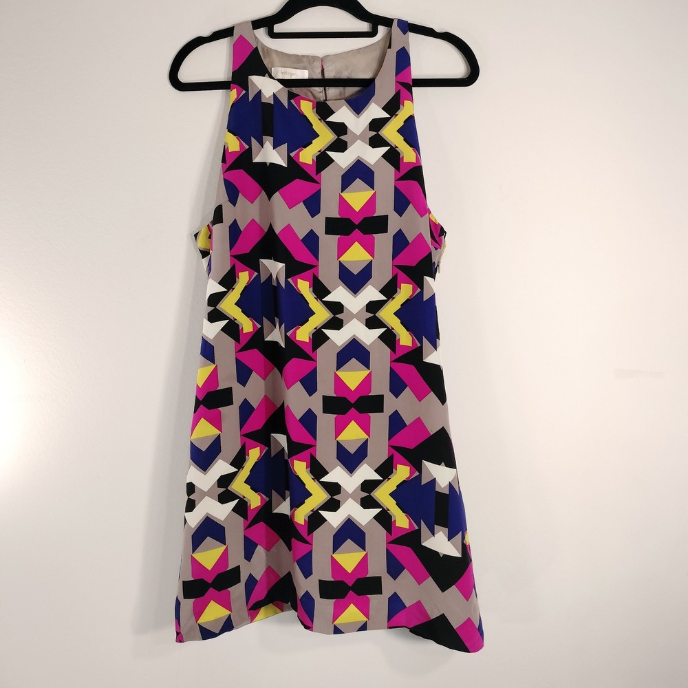Britt Ryan Multicolor Geometric Print Silk Dress; Sleeveless Racerback Mini